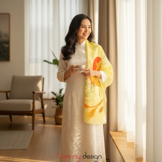Khăn gai dài màu vàng vẽ tay hình phượng hoàng 70*190cm